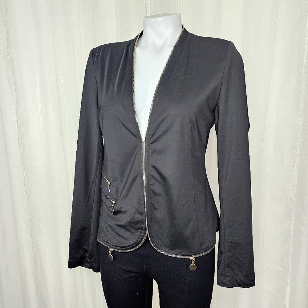 Rinascimento Black Stretch Jacket  with Zipper Details Size Large